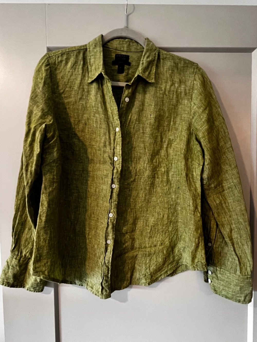JCrew Green Linen Button-Up Shirt